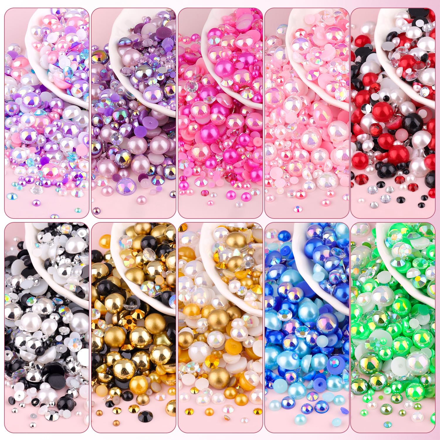 50g Nagelperlen & Strasssteine Set | Flache Perlen 3–10 Mm In Pink & Lila | Für Nail Art, Schmuck & Basteln