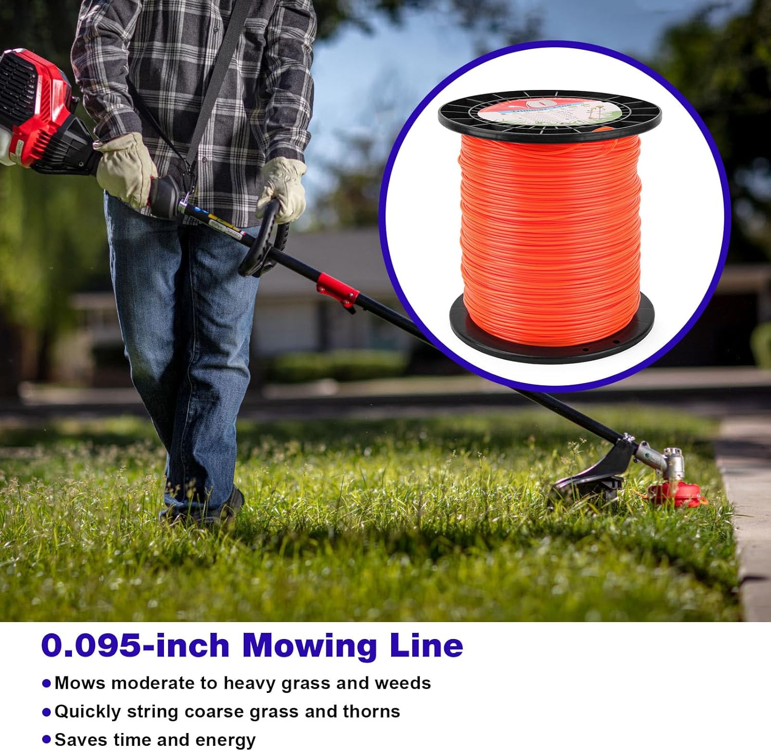 0.95 Weed Eater String, 5-Pound String Trimmer Line for Echo Weed Whacker/Trimmer Line Spool - 1280ft Heavy Duty Twist Commerical String Trimmer Line (Orange)