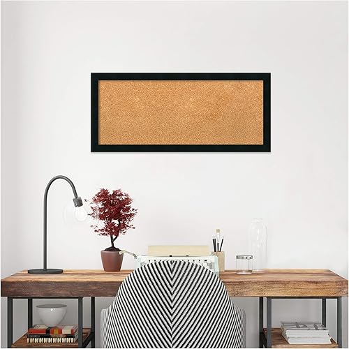 Miniatura 2 de Amanti Art Tablero de corcho natural para pared (32 x 14) con marco de madera negra y negra, tablero de corcho mediano para oficina, tablero de