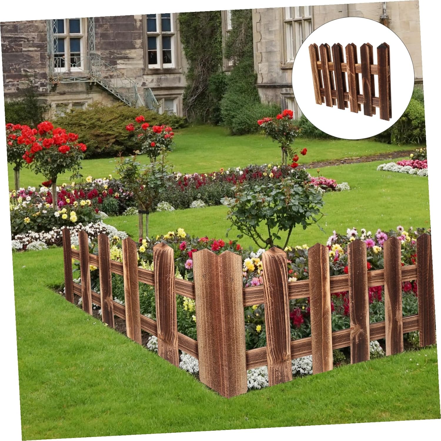 Carbonized Wooden Garden Fence Edging High Long Flexible Landscape Border for Flower Beds Outdoor Lawn Decorative Barrier