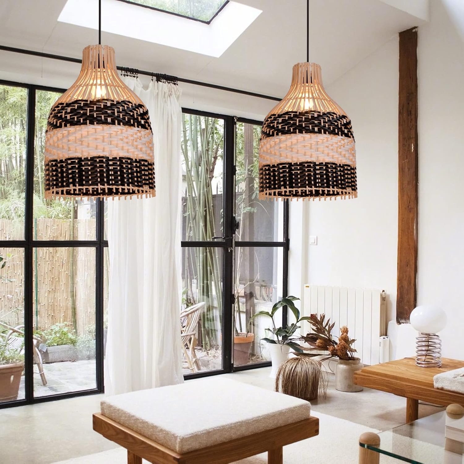 1 Light Hand Woven Rattan Hanging Ceiling Light Fixture, Pendant Lighting Lamp, Farmhouse Chandelier for Living Room, 25cm*35cm