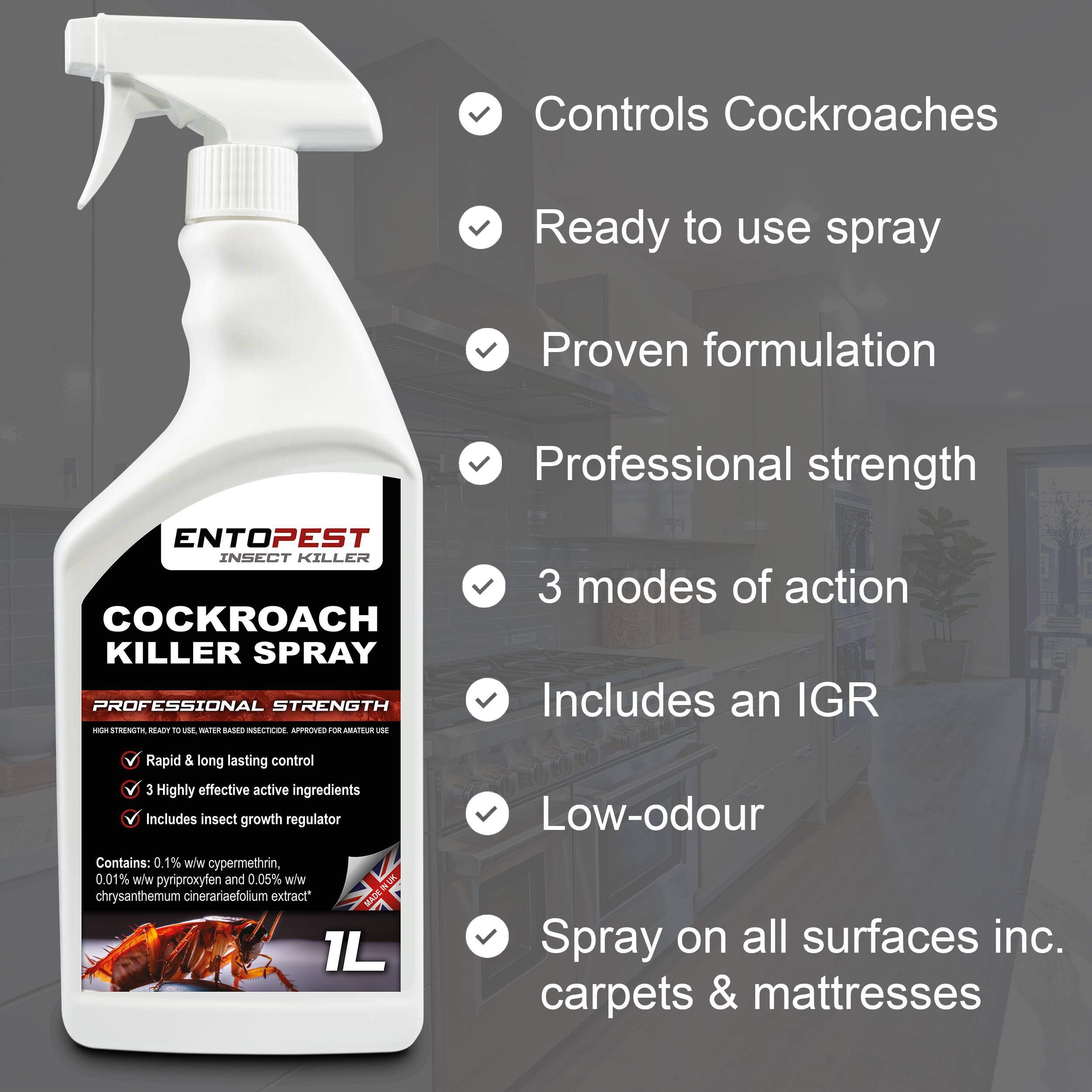Buy Entopest Cockroach Killer Spray 1L High Strength Surface & Void