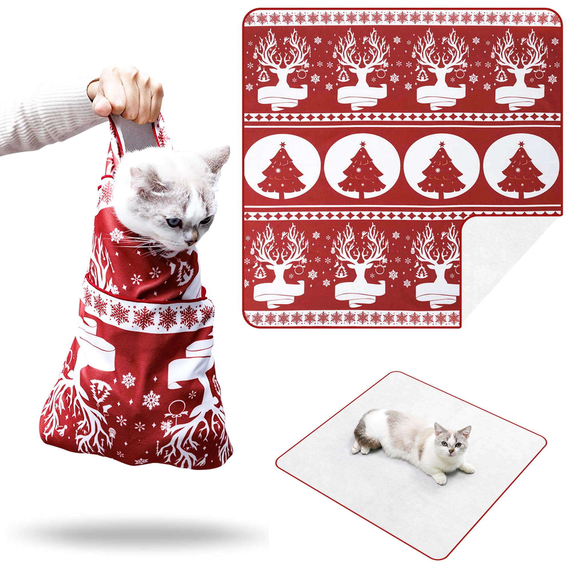 27.5" Large Cat Wrap for Nail Trimming for Adult Cats &amp; Small Dog RED