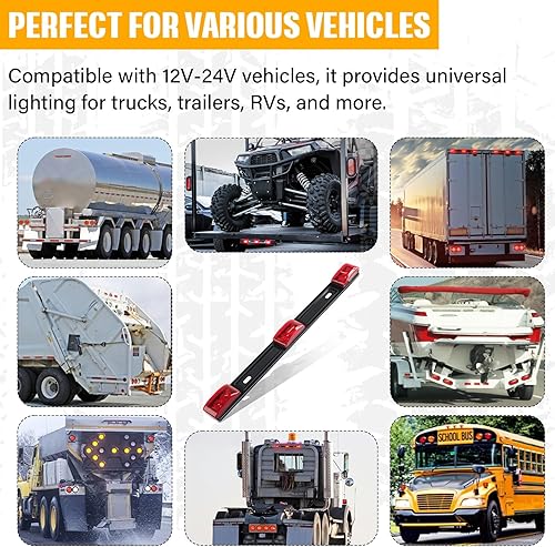 Miniatura 5 de Barra de identificación LED ámbar de 15 pulgadas, 3 luces, tira de 9 LED con soporte de acero inoxidable, impermeable IP67, universal para 12 V,