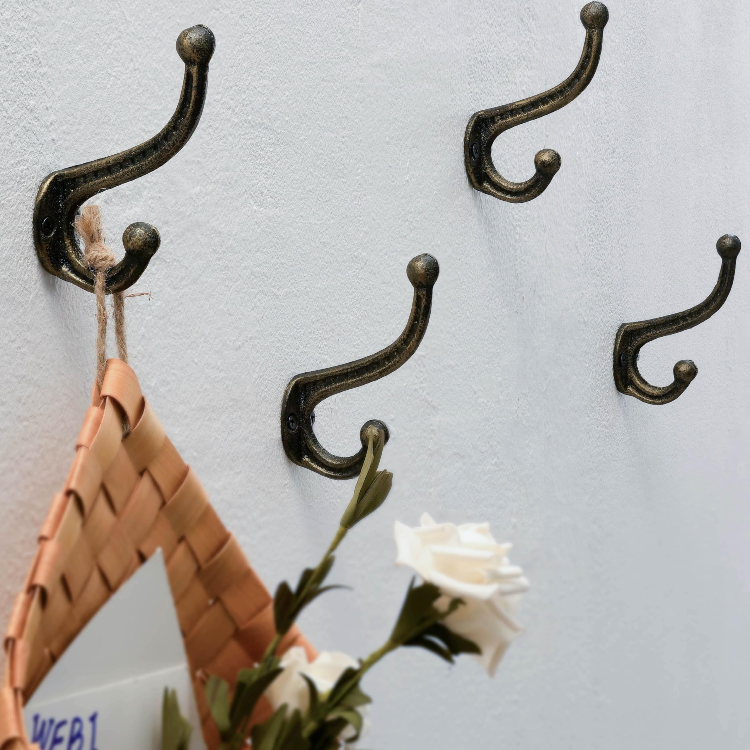 WEBI Patere Murale En Fonte,Grand Crochet Porte Manteau,Métal Patere Porte Manteau,Pathere Mural,Patère Murale,Lot de 10,Noir/Doré