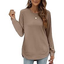 Womens Sweatshirt Crewneck Long Sleeve Shirts High Low Tops Curved Hem