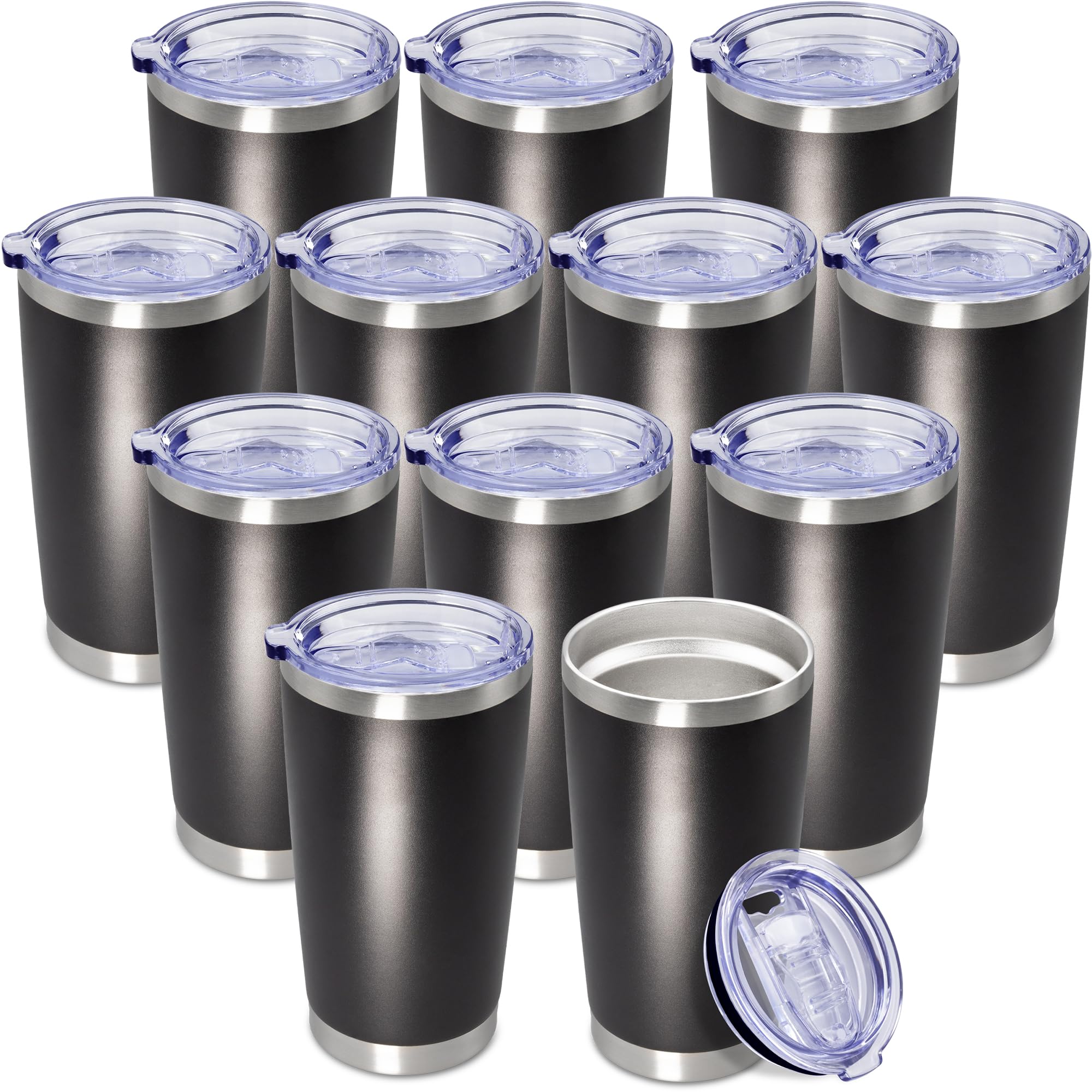AEPDTD 20 oz Tumbler Coffee Tavel Tumblers Bulk with Lid Stainless Steel Double Wall Vacuum Insulated Mug Powder Coated Cups fit Car Cupholder for Hot and Cold - Black, 12Pack