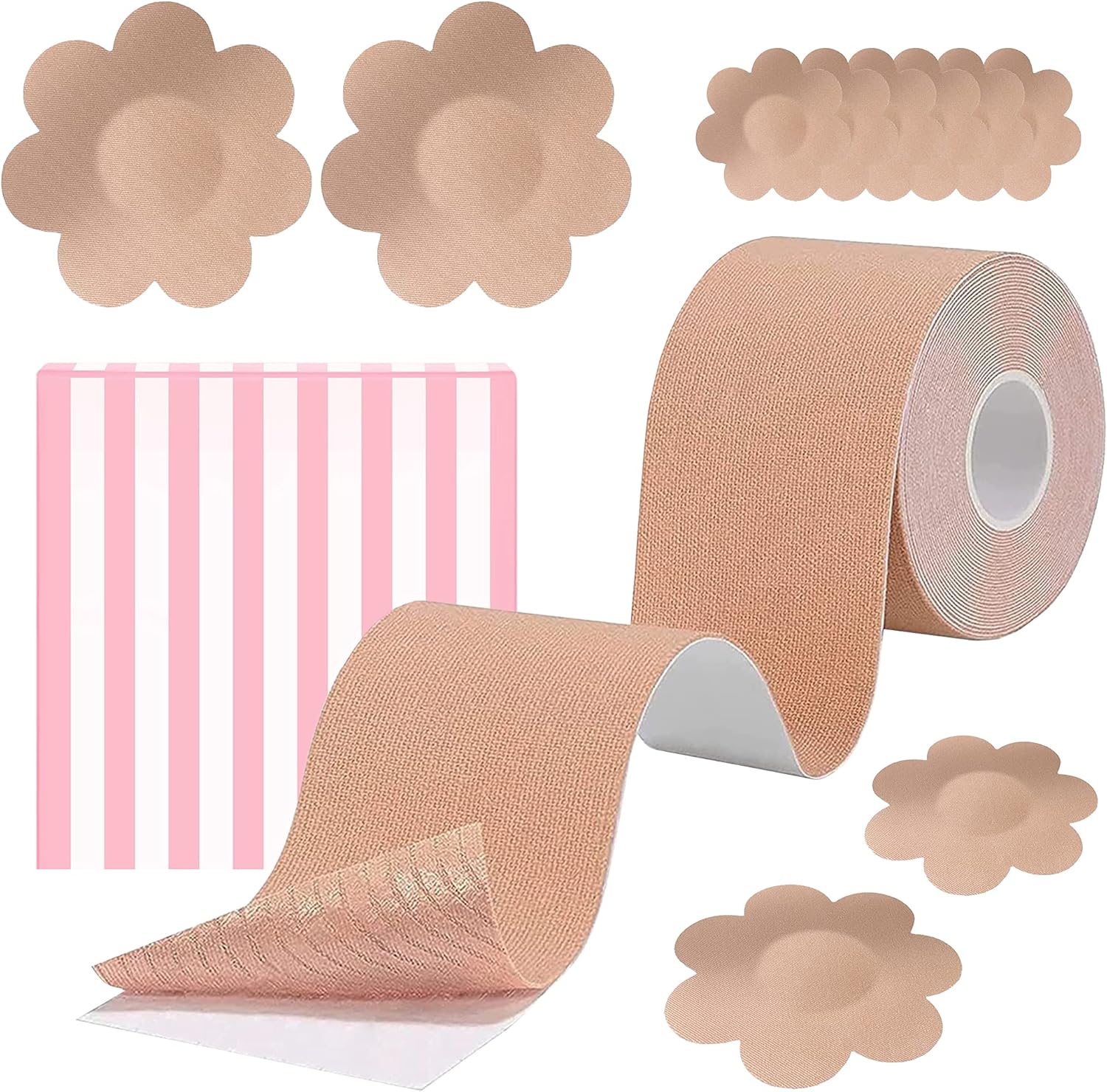 BoobyTape, Breast Lift Tape & 10 Satin Nipple Covers,Boob Tape for A-DD Cup,Body Tape for Fashion,Bra Tape for Breasts Lift