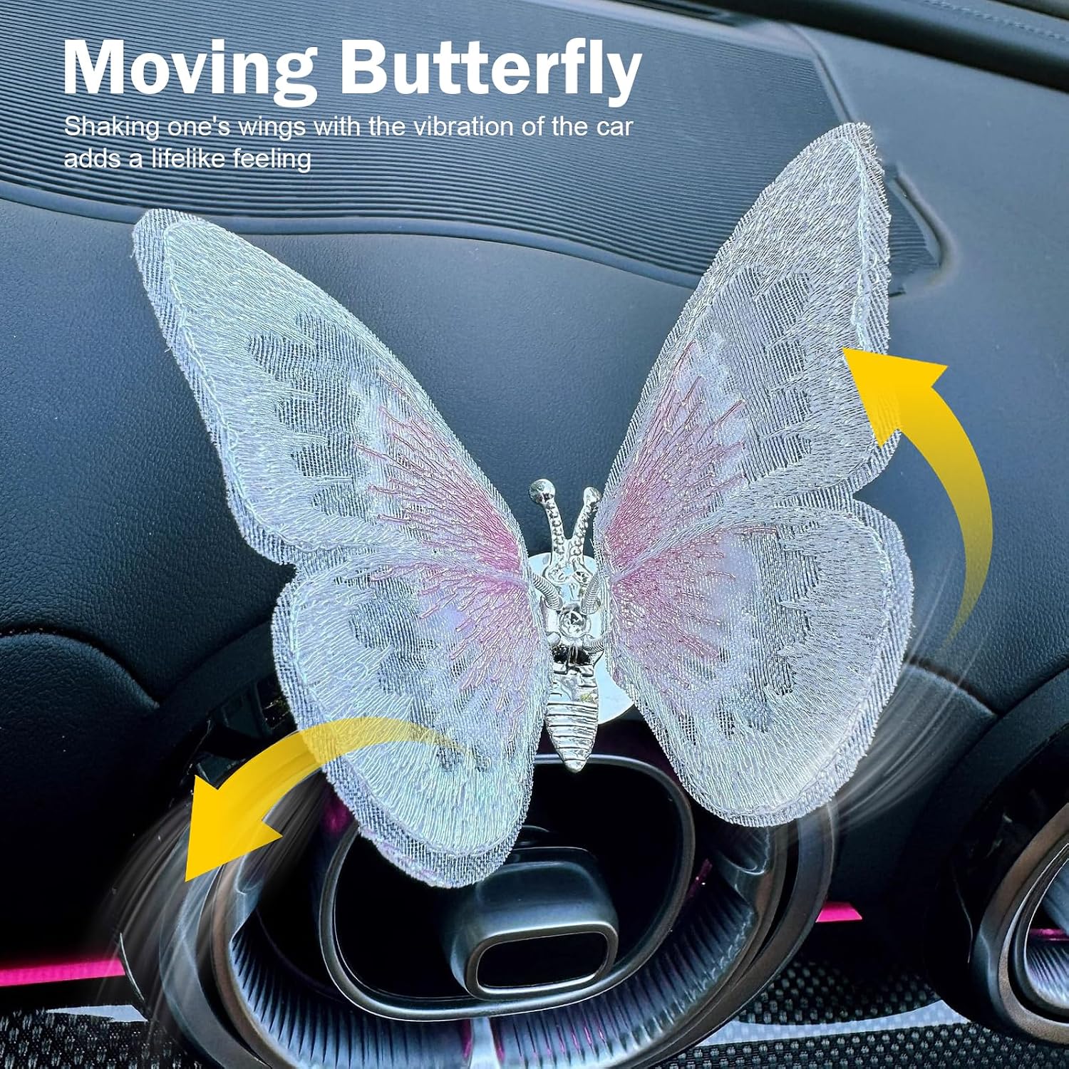 6 PCS Wing-waving Butterfly Car Ornaments, 3D Embroidery Butterfly Decoration, Healing Simulated Ornament for Women & Girls, Self-adhesive Interior Accessory for Car & Home (Multicolored)