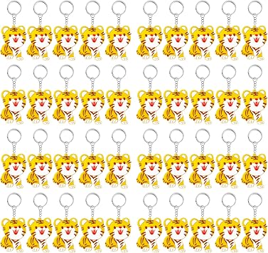 40 Pack Tiger Keyring Pack Party Favor for Wild Animal Party, Safari Animals , Zoo Themed Birthday, Gender Reveal