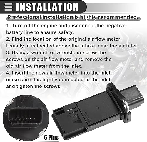 Miniatura 4 de Motoforti Sensor de flujo de aire, sensor MAF reemplazo de flujo de aire, para Ford Focus 2.0L 2008-2011, plástico, 3L3Z-12B579-BA, negro