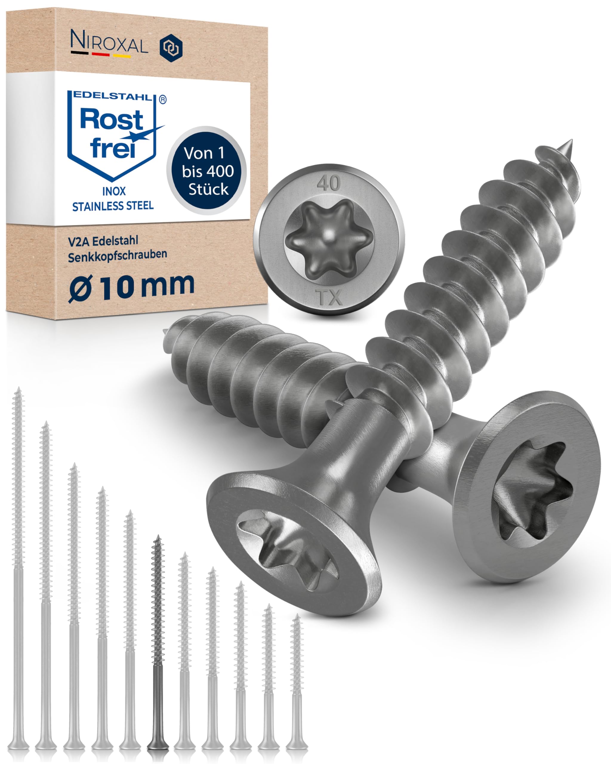 Wood Screws 10 x 160 mm TORX Countersunk Head Stainless Steel 304 Chipboard Screws Timber Screws Partial Thread Rustproof A2 1 Pack