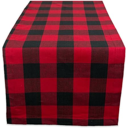 DII Buffalo Check Collection, Classic Farmhouse Table Runner, 14x72, Red & Black
