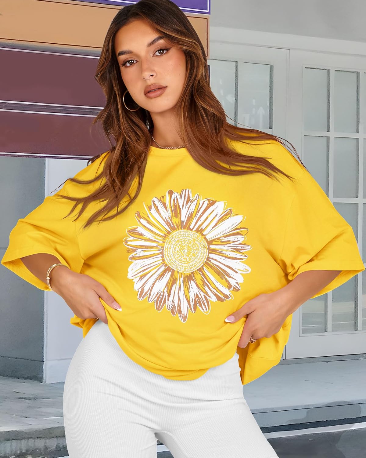 Oversized Tshirts for Women Summer Short Sleeve Round Neck Graphic Tee Shirt - Image 3