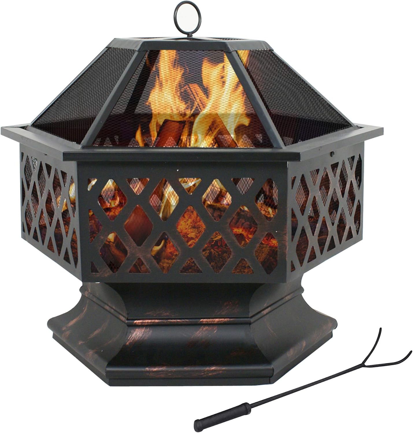 F2C Hex-Shaped Fire Pit for Garden 24 Inch Wood Burning Bonfire Firebowl Outdoor Portable Steel Firepit with Flame-Retardant Mesh Lid, Poker for Patio Backyard Garden Beach Camping Picnic : Patio, Lawn & Garden