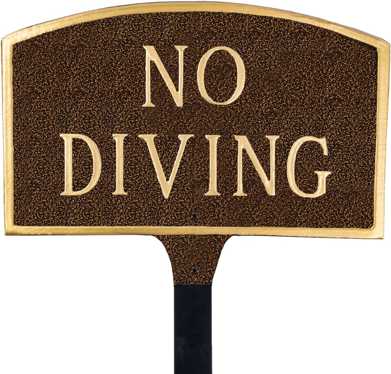 No Diving Small Arch Statement Plaque with Lawn Stake - Hammered Bronze