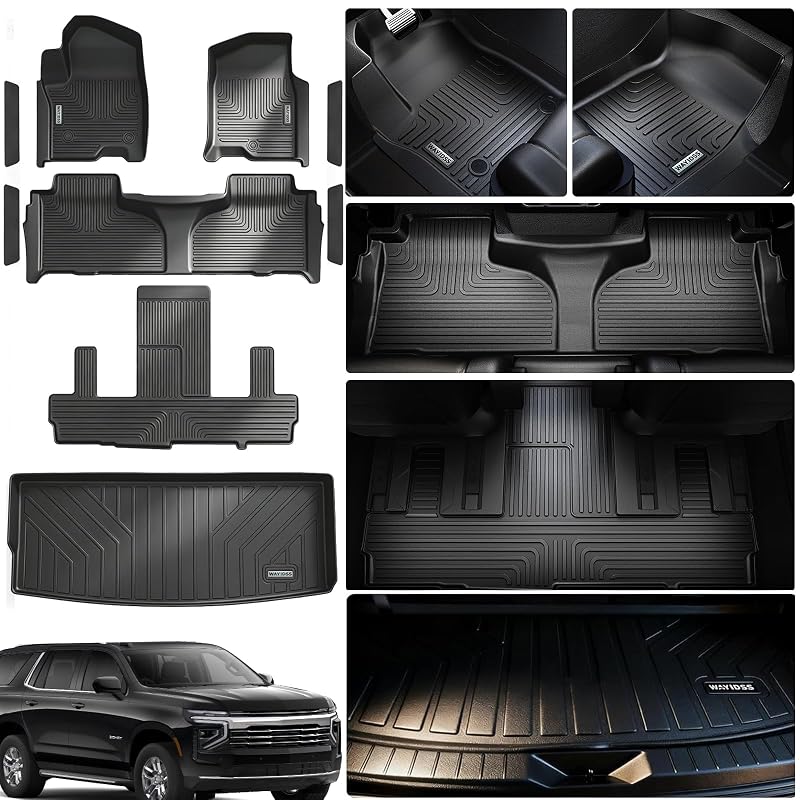 Kit de Tapetes e Forro de Porta-Malas em TPE para Chevrolet Tahoe, Cadillac Escalade e GMC Yukon 2021–2026, 7 lugares com bancos individuais na 2ª fileira, 9 peças WAYIDSS