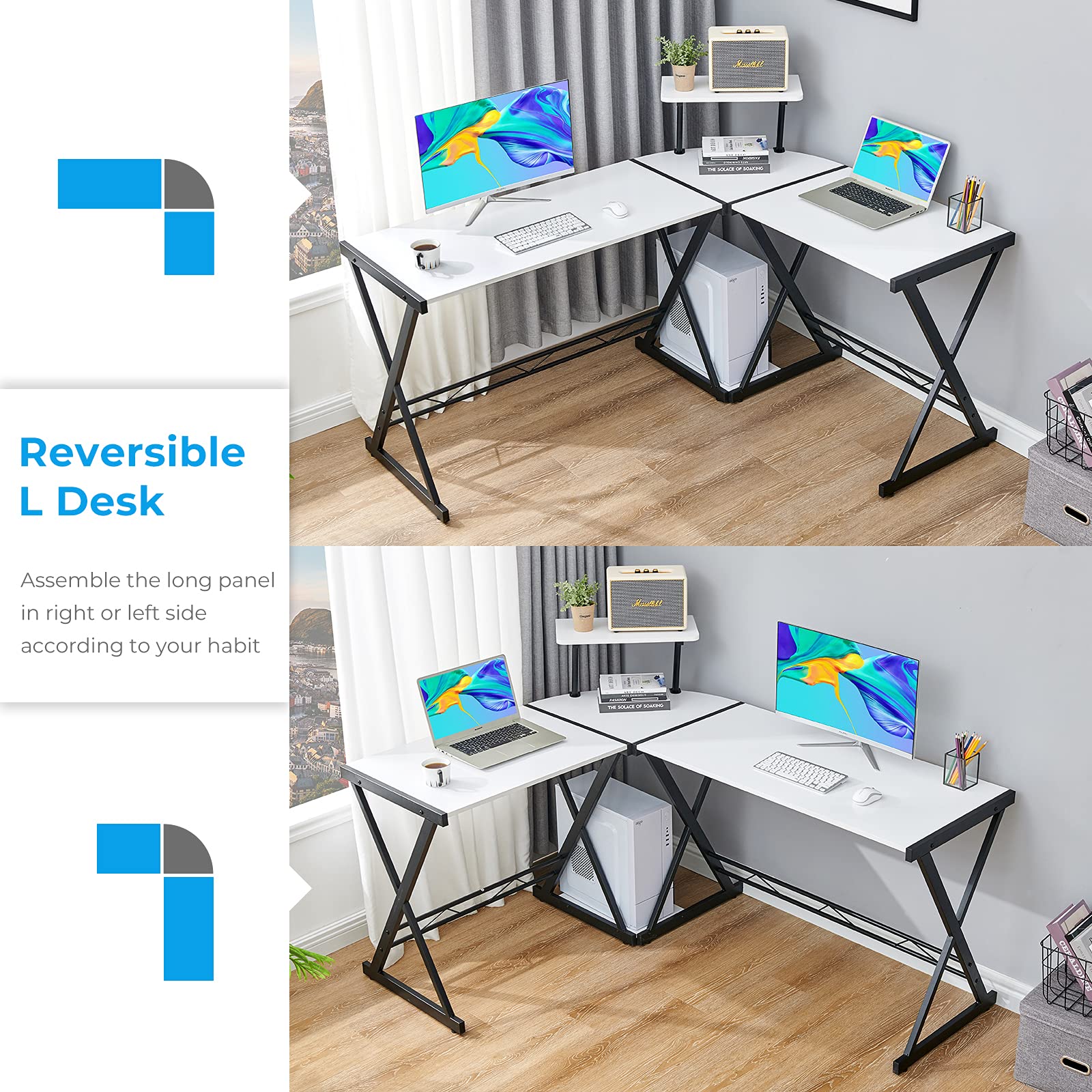 Buy GreenForest L Shaped Desk 58 inch Reversible Corner Computer Desk