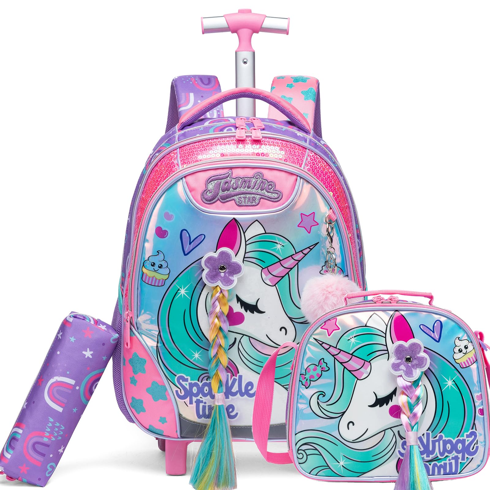 ZBAOGTW Unicorn Rolling Backpack for Girls Rolling Backpack for School Roller Backpacks for Girls Backpacks with Wheels for Kids 8-12 Back to School