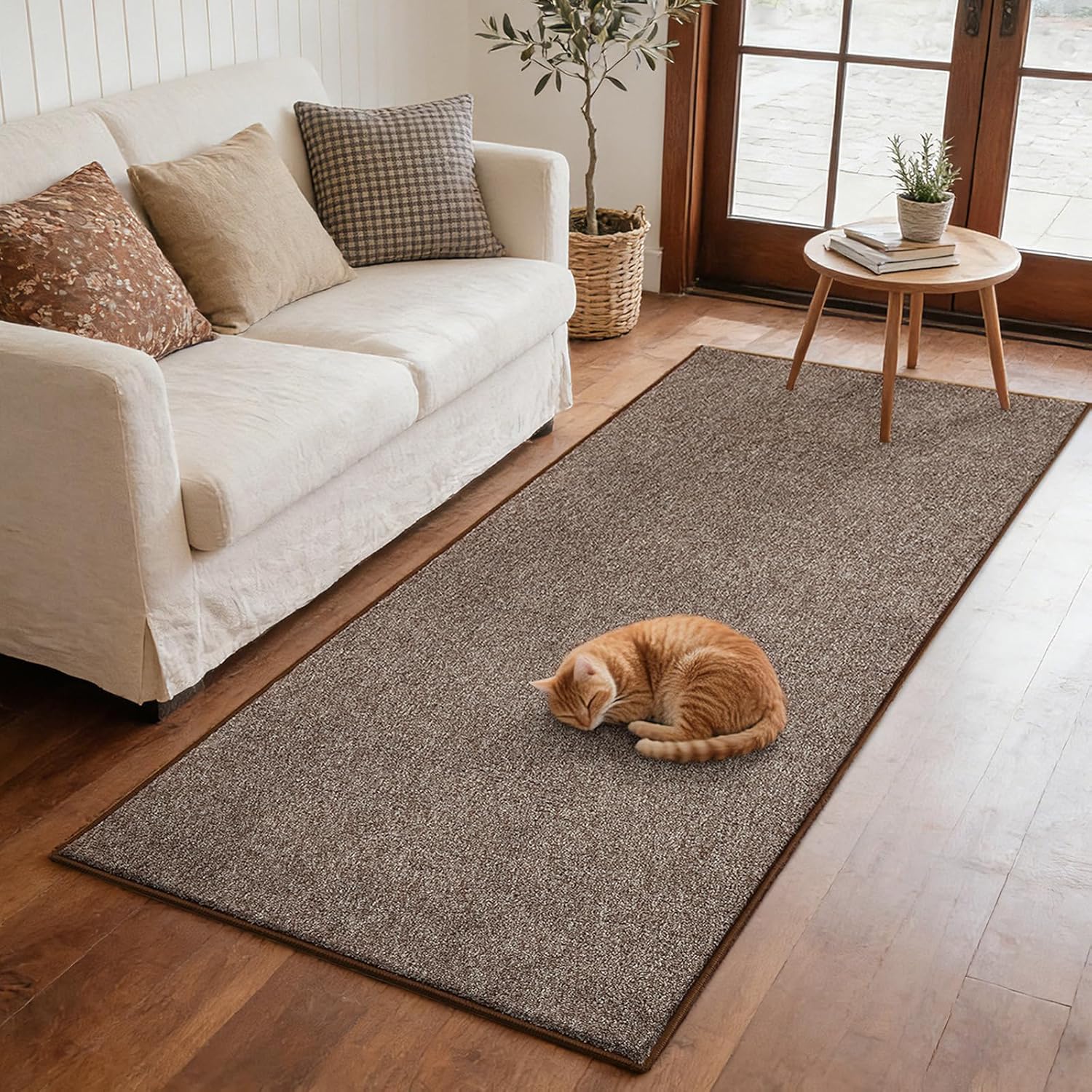 FinRèc 2x6 Washable Runner Rugs for Kitchen Hallway Bedroom, Low Pile Thin Rug Solid Color, Non-Slip Carpet Indoor for Home Decor (Brown)