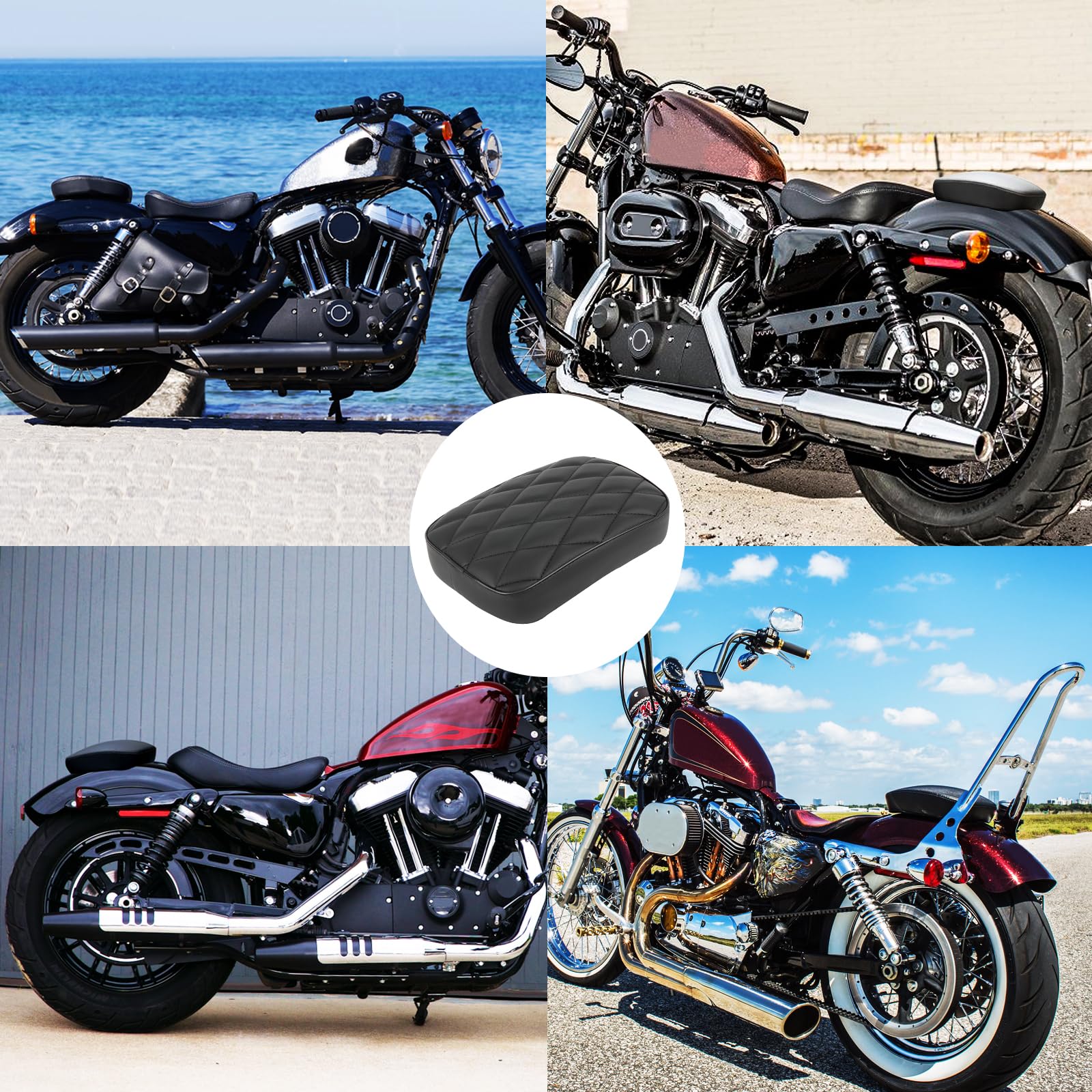 DREAMIZER Coussin de passagers arrière à moto, Coussin de Siège Passager Moto avec 8 Ventouses, Sièges pour moto Compatible avec Harley Sportster XL883 1200 Dyna pour Softail Cruiser Chopper Custom