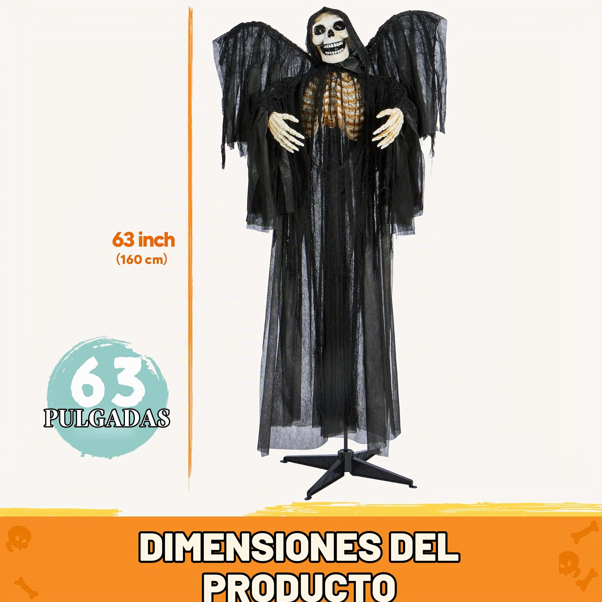 JOYIN 63" Halloween Animatronic Grim Reaper Decoración con alas, Fantasma de pie de tamaño Real con Ojos iluminados, Sonido Espeluznante y Cuerpo móvil