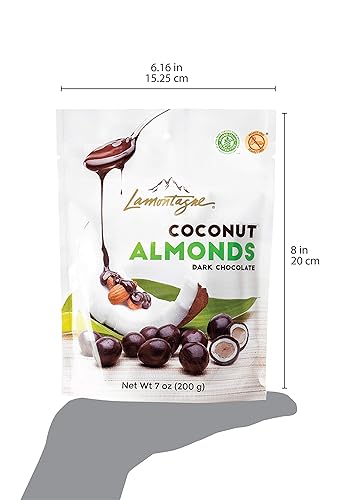 Miniatura 5 de Lamontagne Almendras de coco de chocolate oscuro, caja de 3 bolsas, sin gluten, sin maní y sin aceite de palma