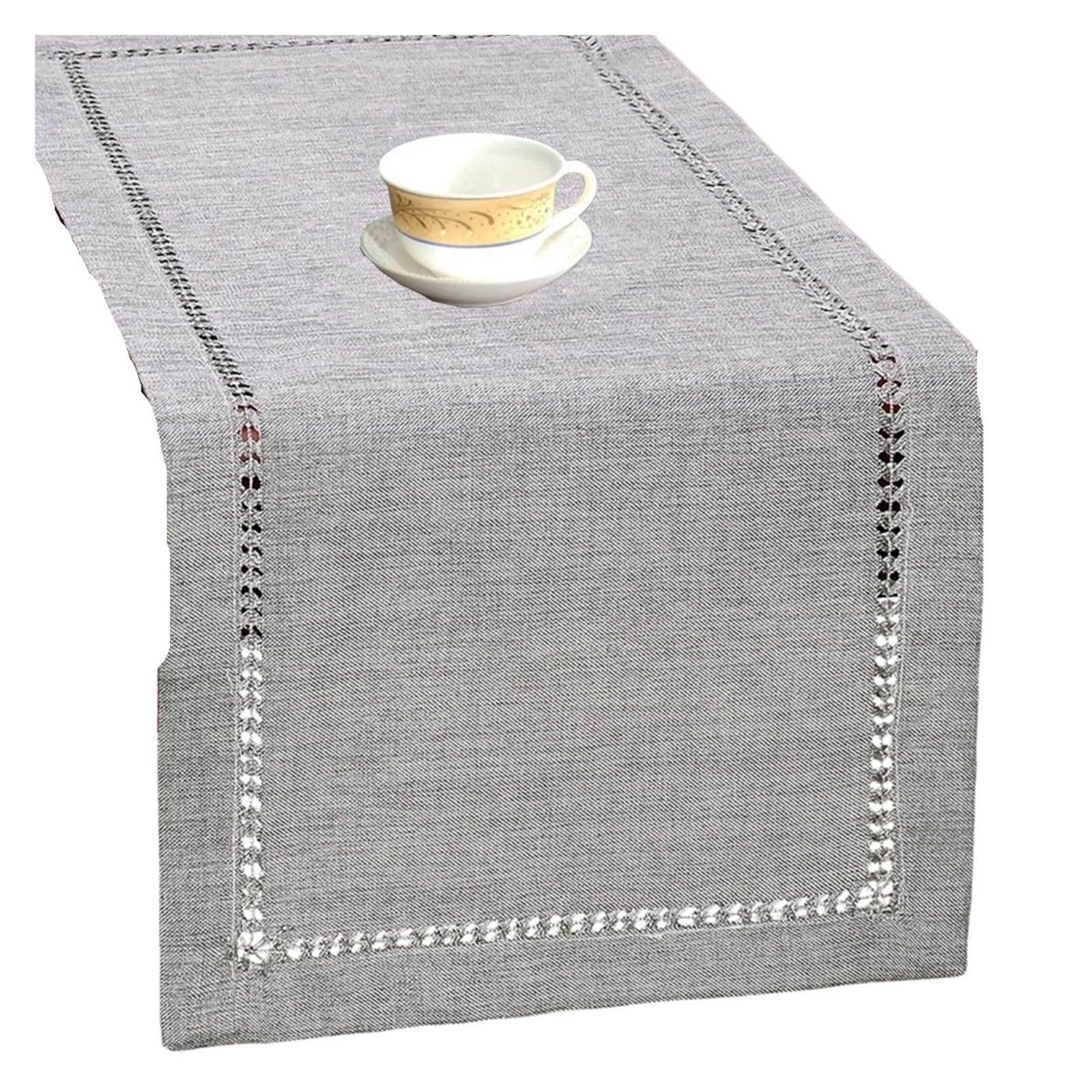 Handmade Hemstitch Dining Table Runner Or Dresser Scarf Rectangular For Family Kitchen For Home Party Decor(Grey)