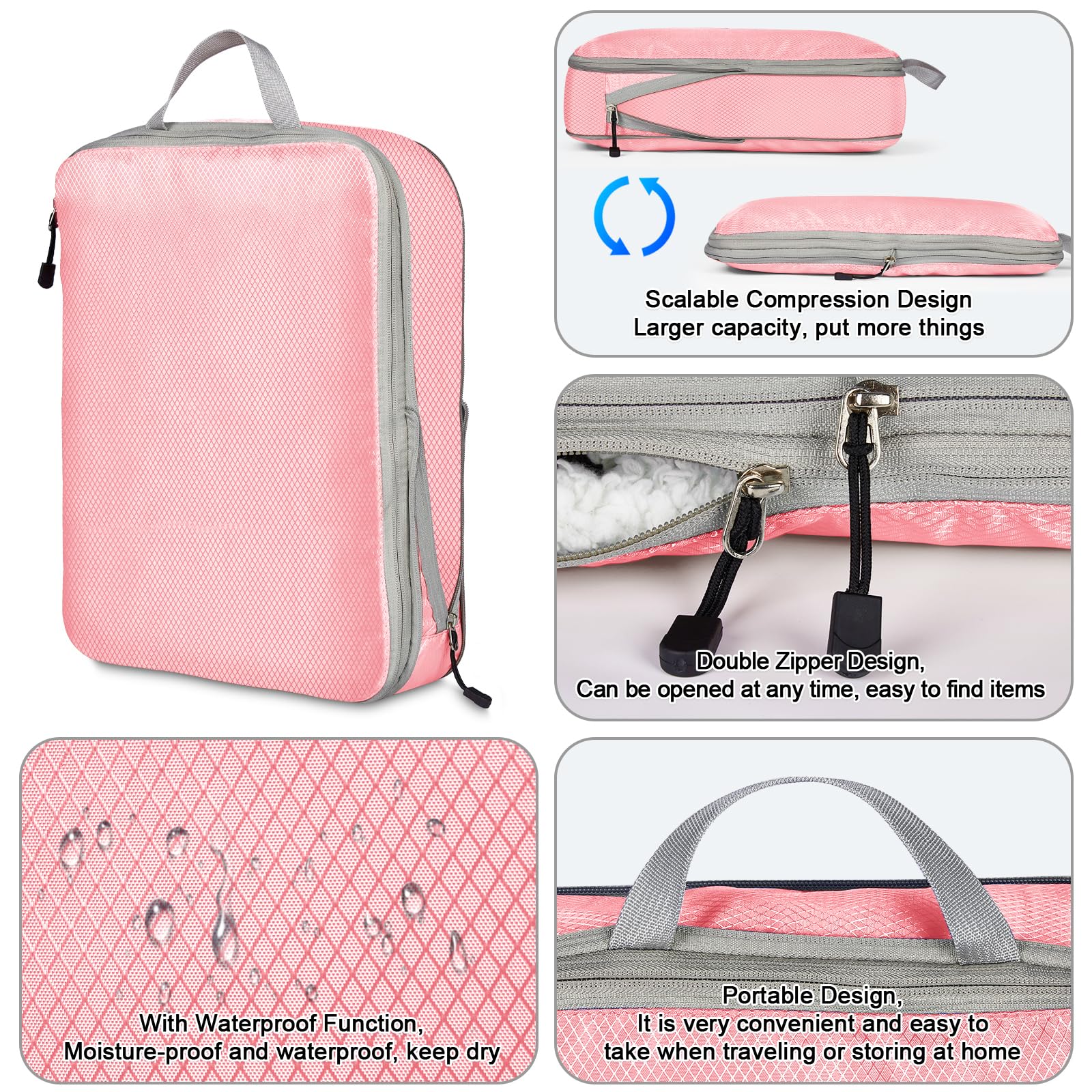 Eucomir Organizer Valigia Set di 9 Cubi da Viaggio,Sacchetti di Organizzatore Estensibile per Organizer Valigia Salvaspazio,Organizer Valigie Viaggio Set,per Viaggi o Deposito per la Casa,Rosa