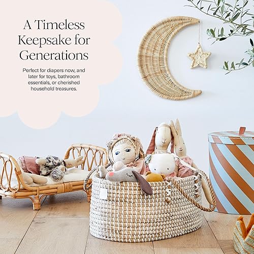 Miniatura 8 de BEBE BASK Organizador de pañales para bebé hecho a mano orgánico de pasto marino cesta de pañales de lujo lindo organizador de pañales para bebé