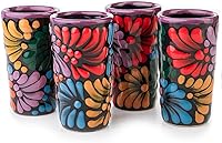 Vista 12 de Juego de 4 vasos de chupito Talavera auténticos mexicanos para tequila - Pintados a mano - 2 Oz (Flores naranjas)