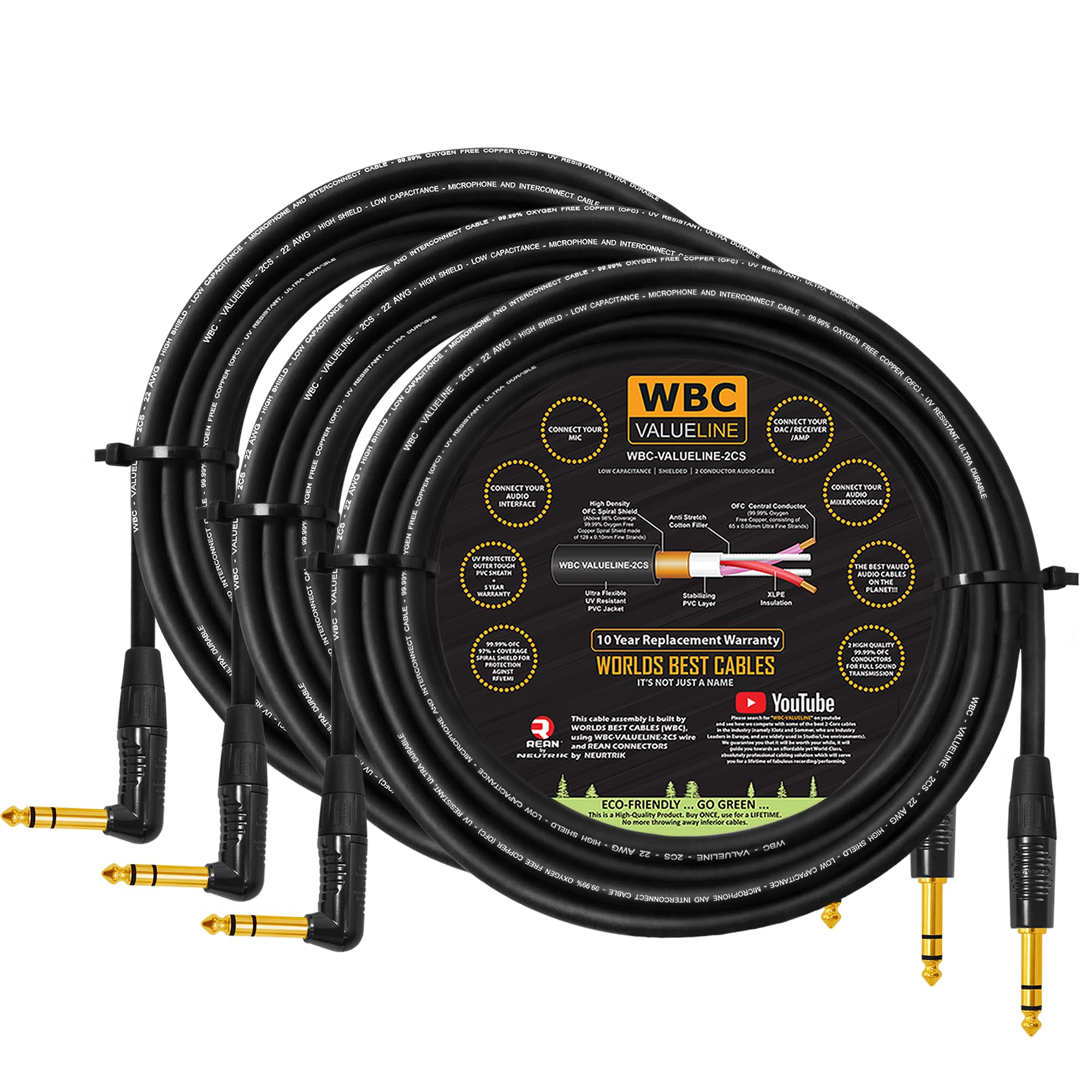 Câbles d'interconnexion TRS flexibles anti-interférence 2.4m WBC - 8