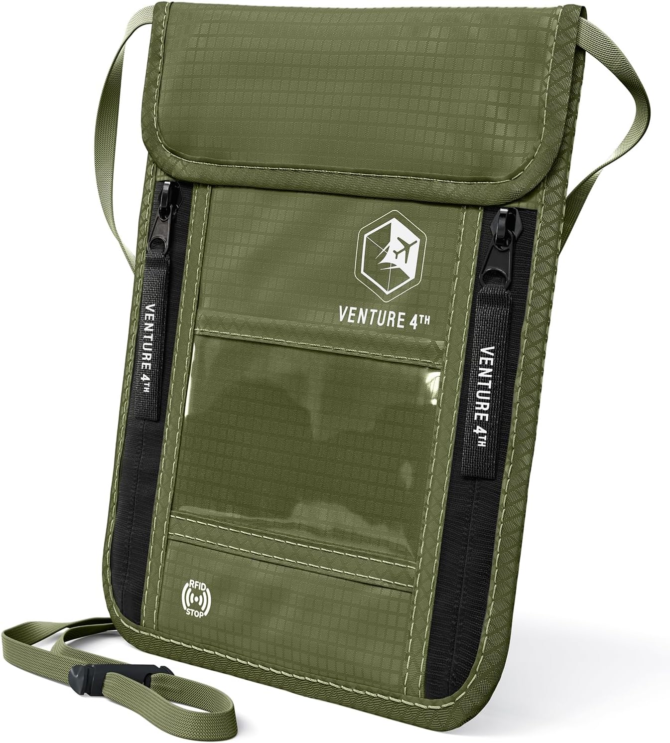 - VENTURE 4TH Neck Wallet for Women & Men – RFID Blocking Passport Holder for Travel, Hidden Neck Pouch with 6 Compartments, Slim Lightweight Travel Organizer with Adjustable Strap (Green)