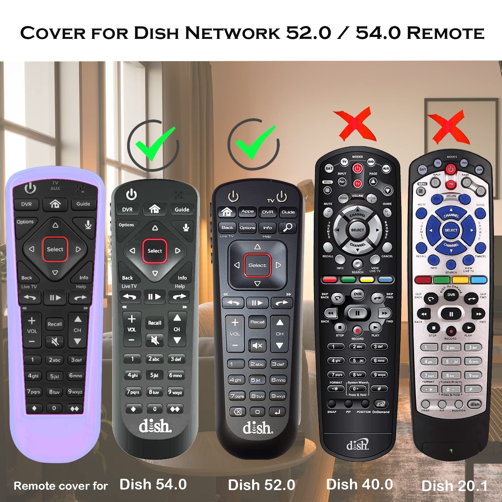 Funda para mando a distancia Dish Network, funda para mando a distancia Dish TV 52.0/54.0 de repuesto, funda de silicona que brilla en la oscuridad púrpura