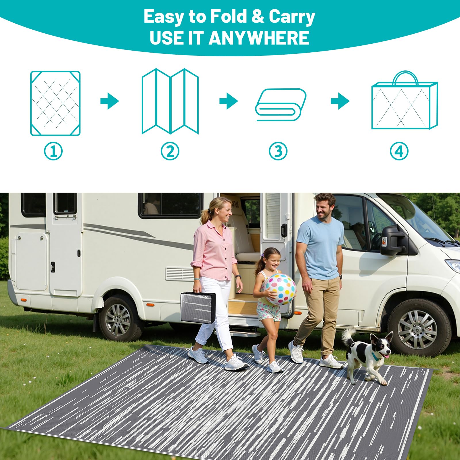 HEBE Alfombra de exterior para patio, reversible, impermeable, para exteriores, camping, caravana, tienda de campaña, a rayas, para caravana, patio, terraza, playa, balcón, caravana, porche