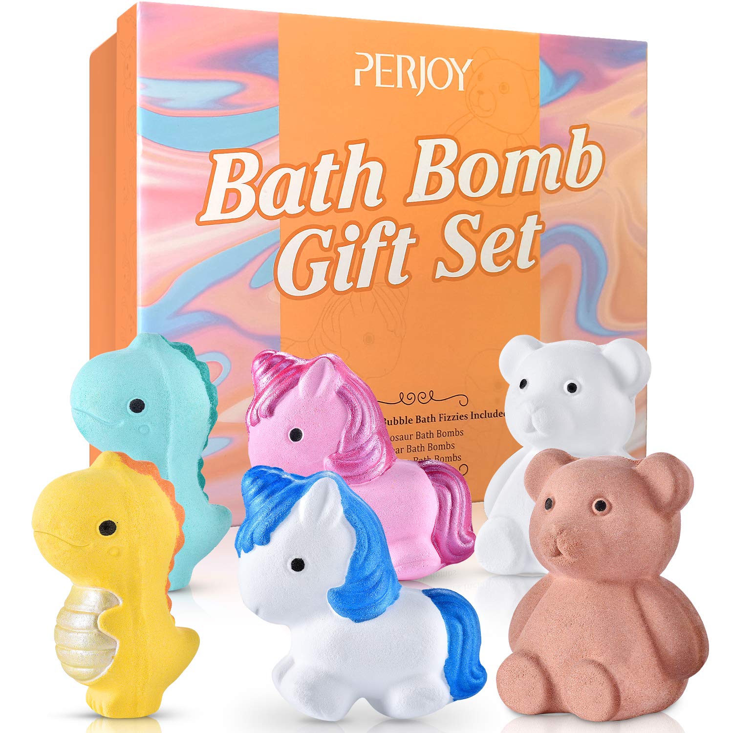 PerjoyBath Bombs, Natural Bath Bomb Gift Set, 6 Bubble Bath Bombs for Women Kids, Dinosaur Bear Unicorn Fizzies, Shea Butter Spa Moisturize, Handmade Birthday Valentines Mothers Day Gifts for Her/Him