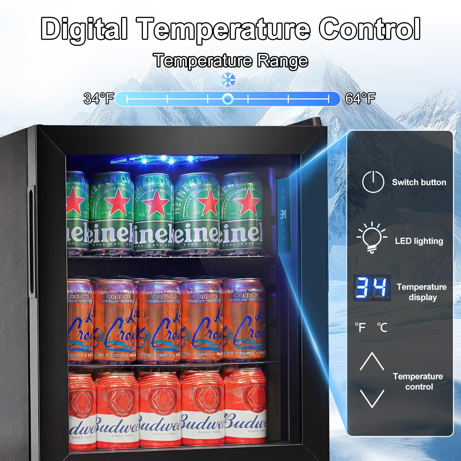 Fomup Mini Fridge 50 Can, Small Beverage Refrigerator With Reversible Glass Door, Countertop Drink Cooler With Temperature Control, Compact Beer Soda Fridge For Office Dorm Kitchen, Black on Fridge.com - View 5