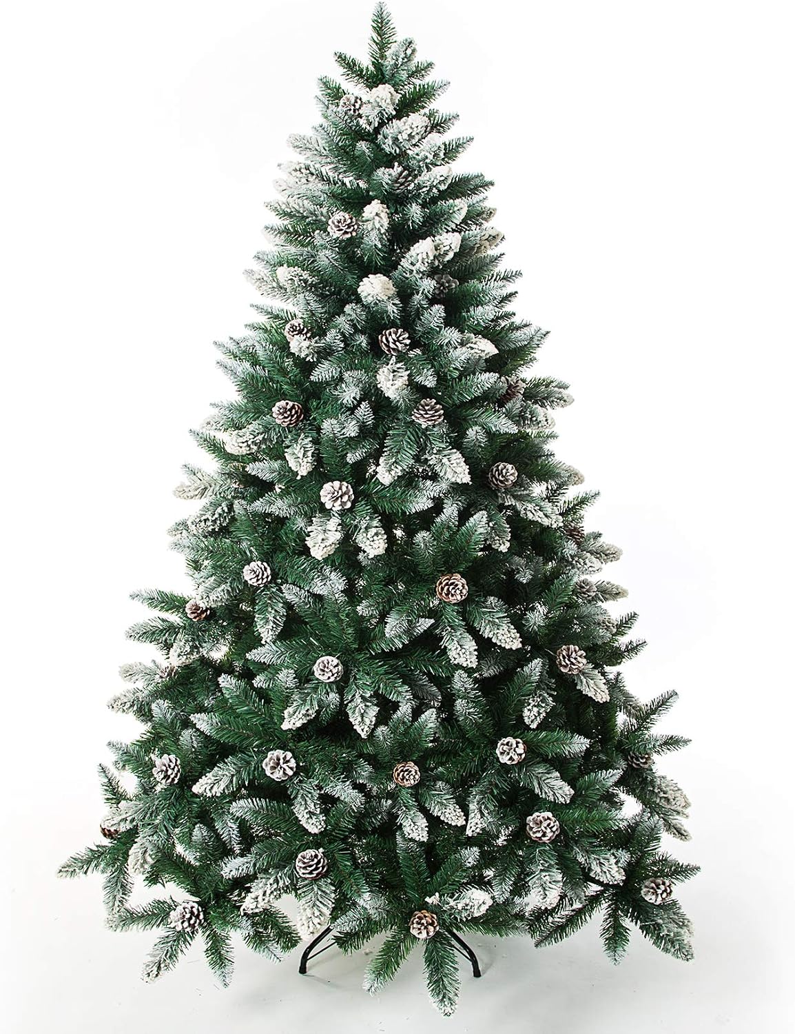 Artificial Christmas Tree 6,7 Foot Flocked Snow Trees with Pine Cone Decoration Unlit (8FT)