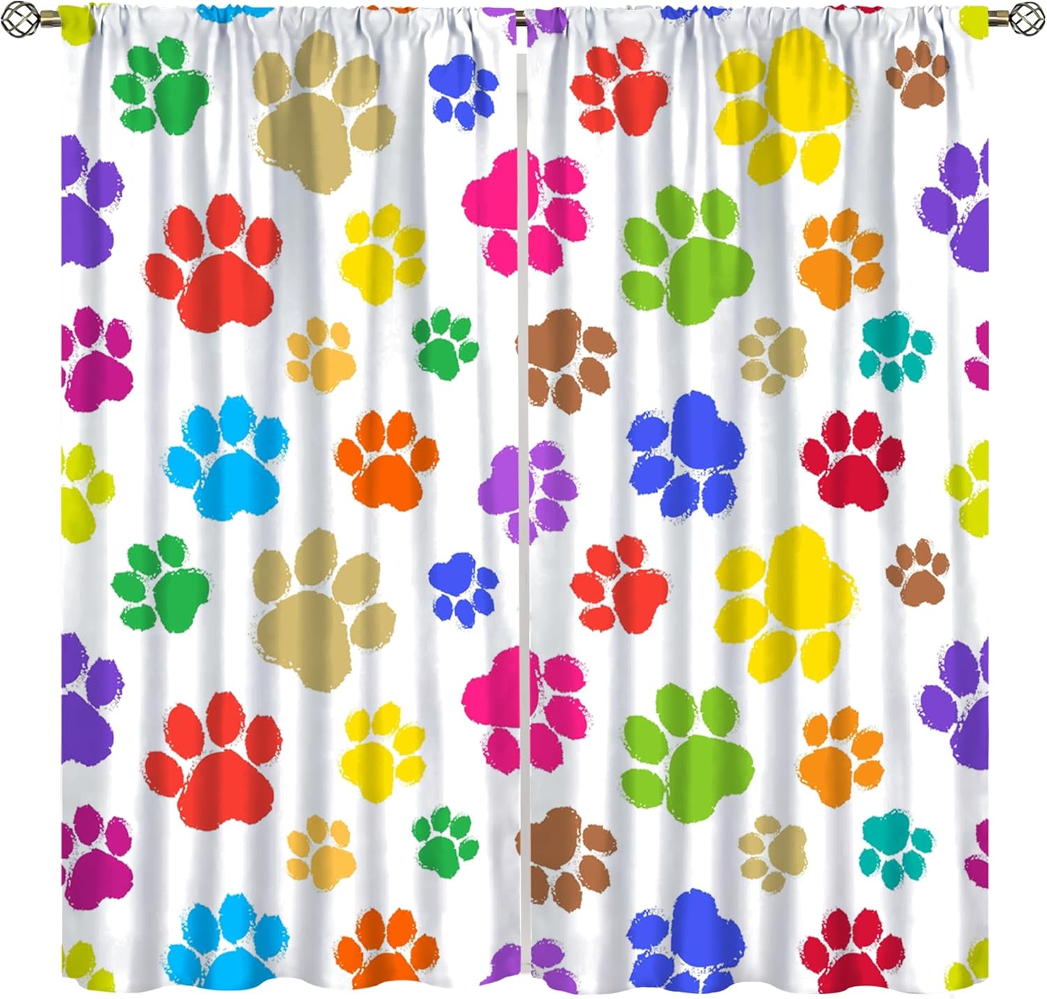 Curtian Kids Colorful Dog Paw Curtains, Watercolor Pet Cute Puppy Pet Dog Lover Footprint Drapes for Bedroom Kitchen Living Room Nursery Window Treatment, 42x54 Inch
