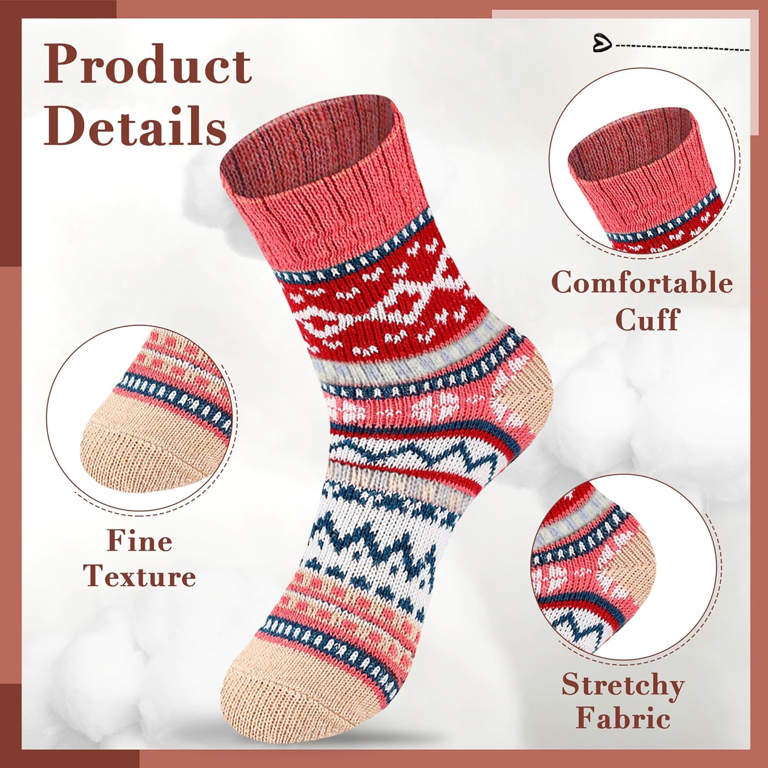 Taiyin 80 Pairs Bulk Wool Socks for Women Winter Knit Thermal Warm Soft Thick Vintage Fluffy Cozy Hiking Socks Indoor Christmas Boho Gifts - Image 5