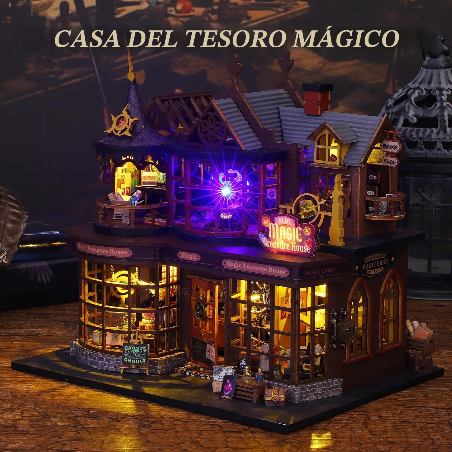Mostop Kit de casa de muñecas en miniatura, kit de casa de muñecas de madera con luz LED, idea creativa de habitación para niños y adultos, kits de bricolaje (casa del tesoro mágico)
