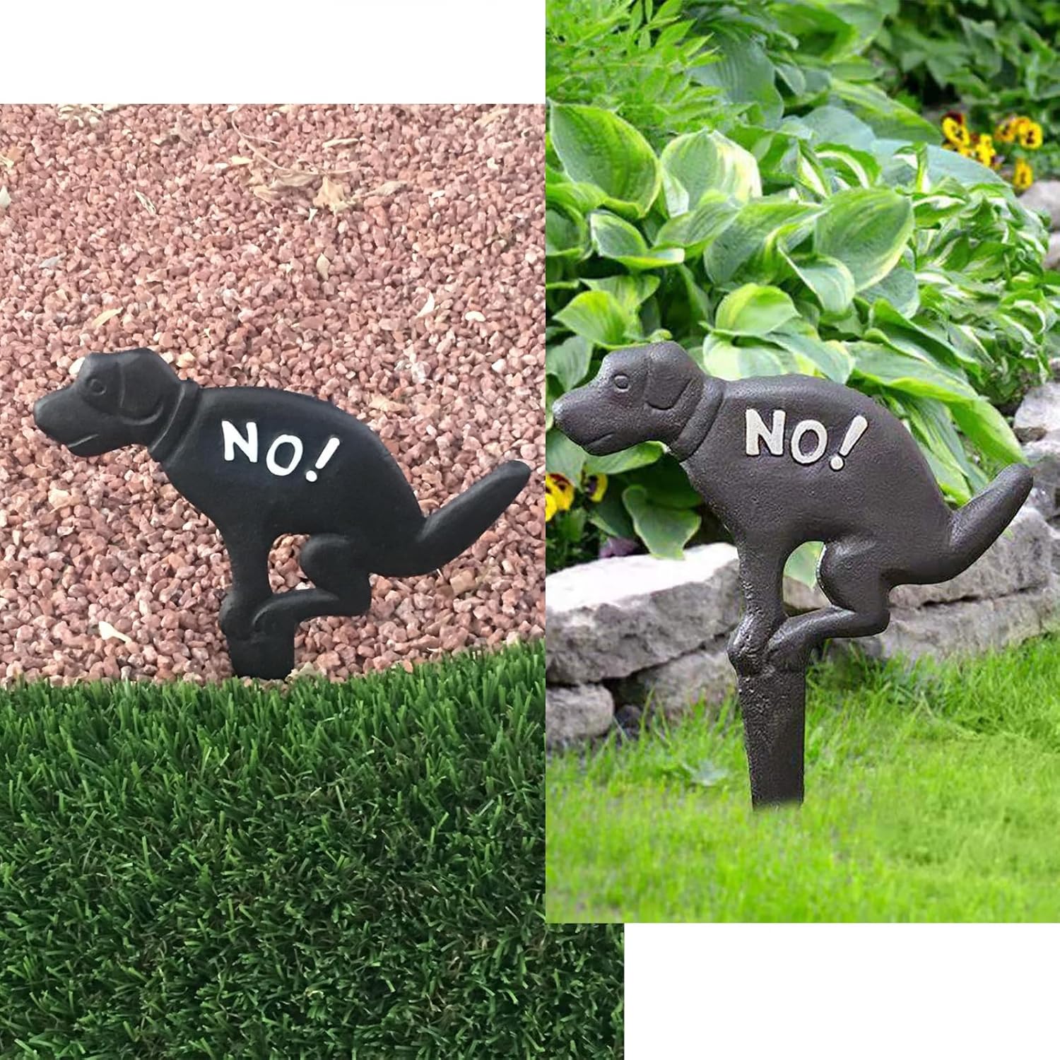 JUXYES Pack of 2 Cast Iron No Pooping Yard Sign Stake, No Dog Allowed Poop Spike Garden Hose Guides Decorative Stake for Garden Lawn Yard Black