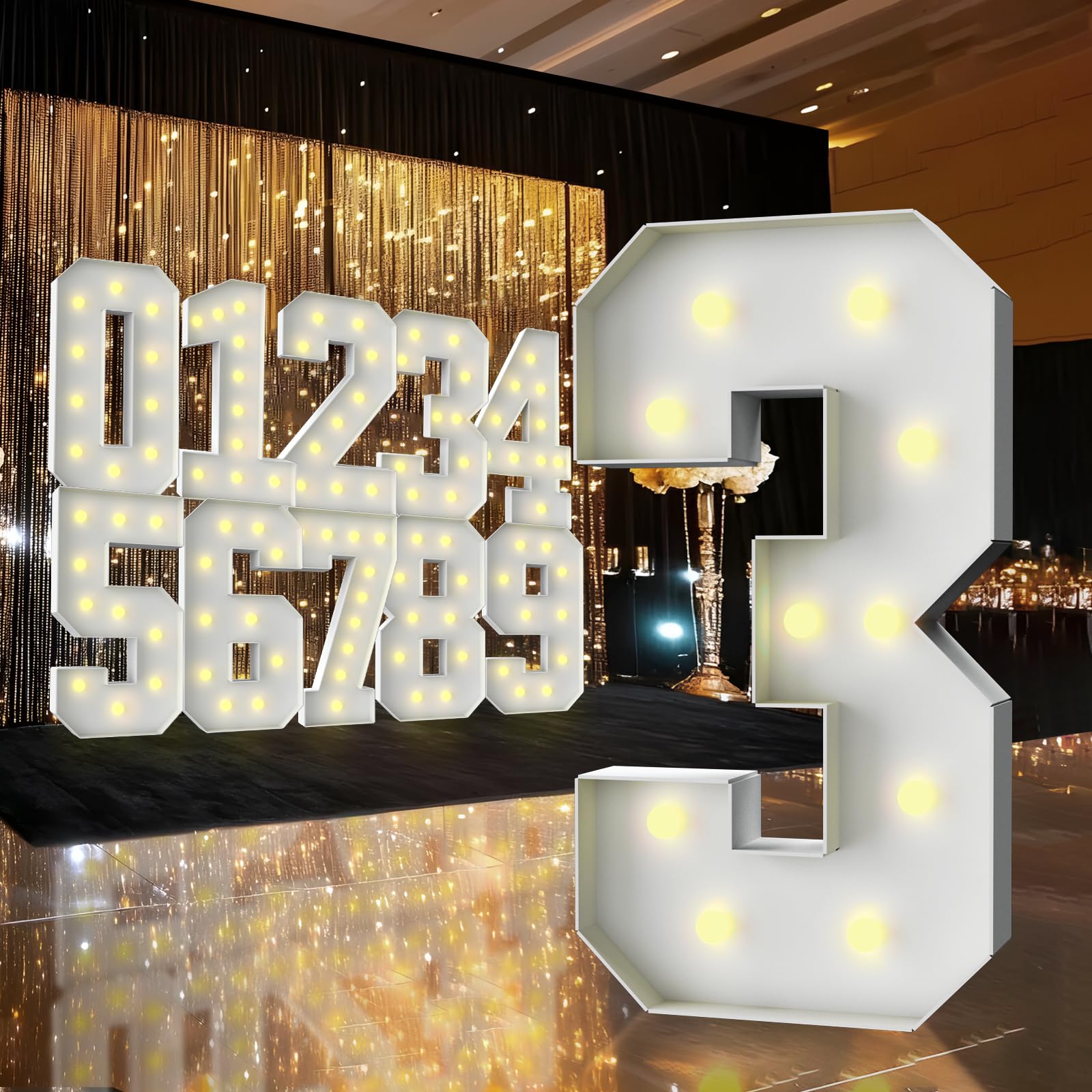 Photo 1 of 3FT Marquee Light Up Number,Marquee Numbers 3 Feet Tall, Large Led Sign for Baby Shower,Party,Birthday Decorations,Graduation,Prom(Number 3)