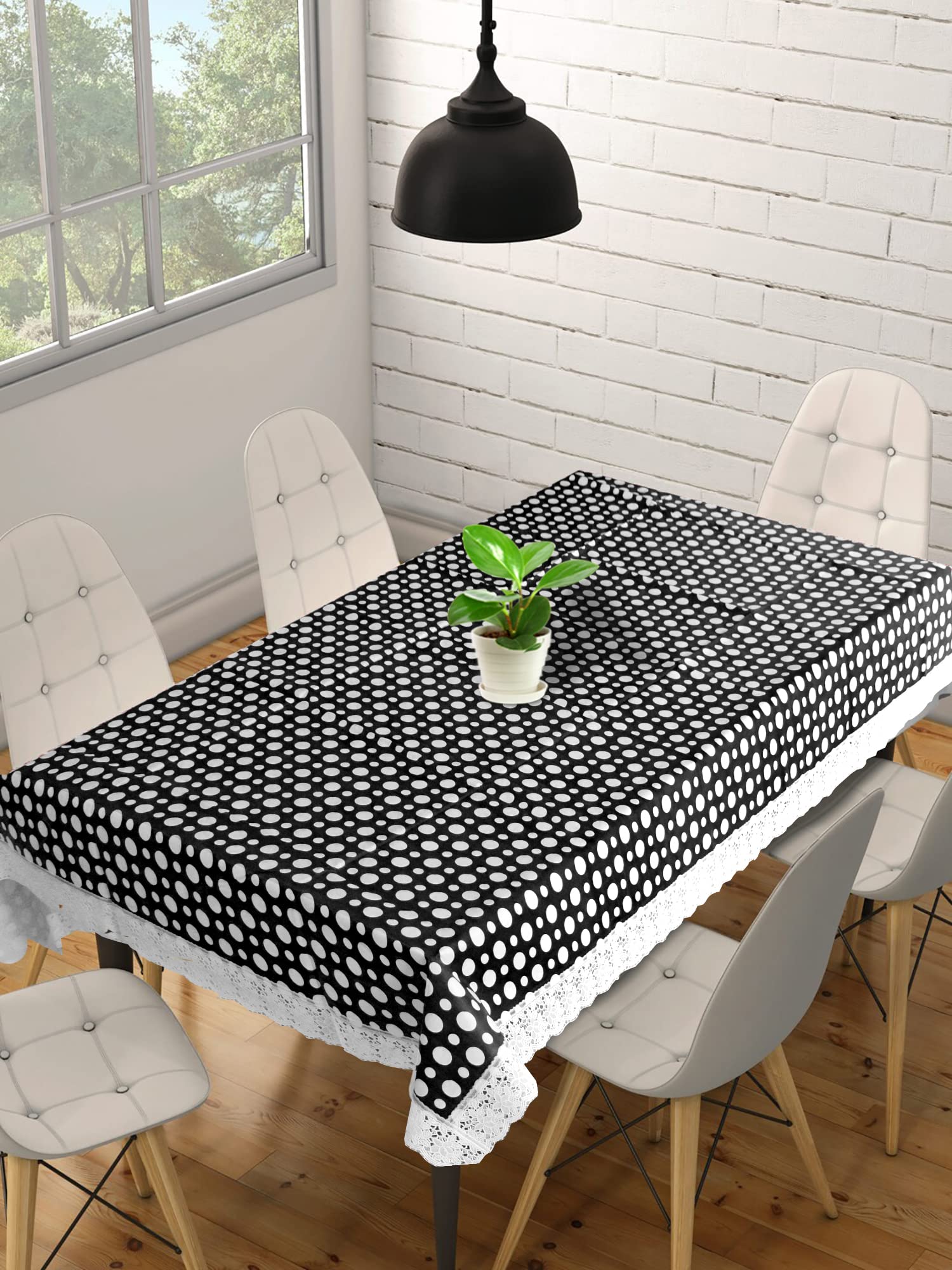 Kuber Industries Dot Printed PVC 6 Seater Dinning Table Cover 60"x90" (Black & White)-HS43KUBMART25647,Standard