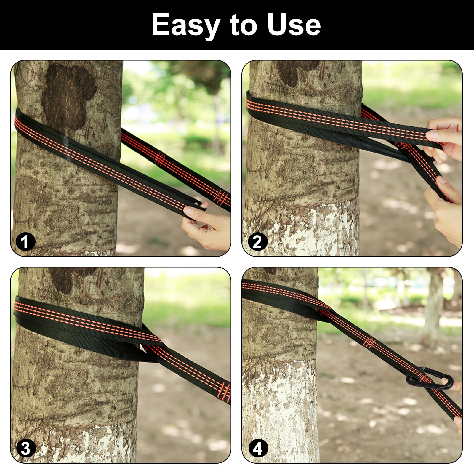 Correas de Suspensión para Hamaca 2m x 2,5cm con Mosquetones Resistentes - Kit de Fijación para Árboles, Camping y Columpio