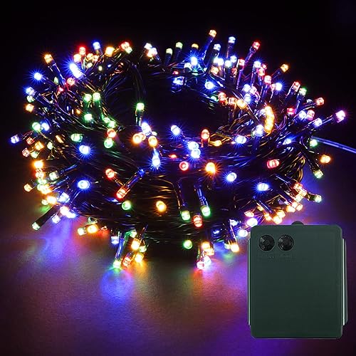 Guirnalda de 100 luces LED de Navidad de 33 pies, funciona con pilas, 8 modos de iluminación, impermeable, con temporizador para interiorexterior,