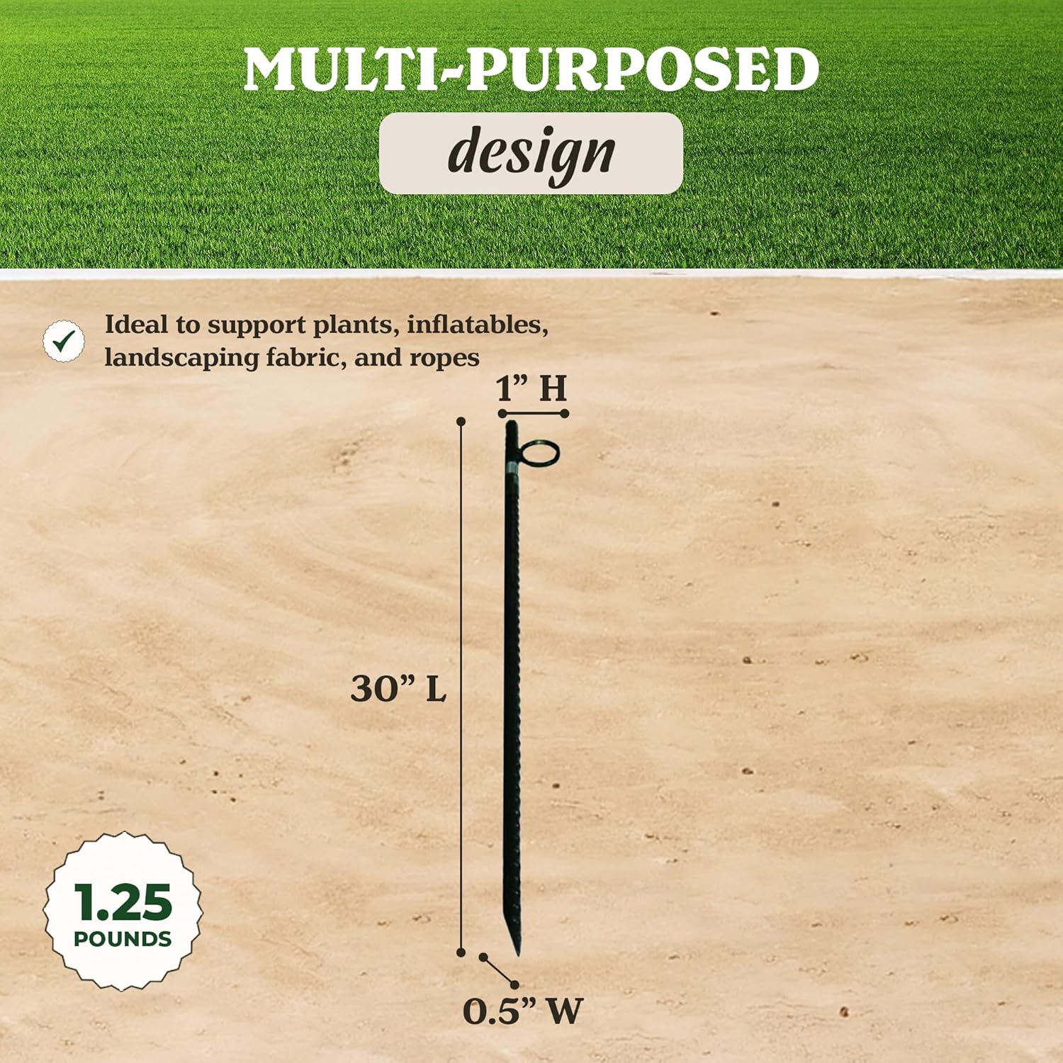 Yard Tuff 1/2" x 30" Rebar Stakes, Heavy-Duty Steel Ground Anchors with Loops for Tents, Tarps, Landscaping, Plants, and Outdoor Yard Support, 6 Pack