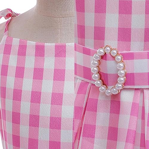 Miniatura 6 de Vestido de disfraz rosa para niñas, disfraz de película de muñeca, vestido de cumpleaños rosa para fiesta de niños