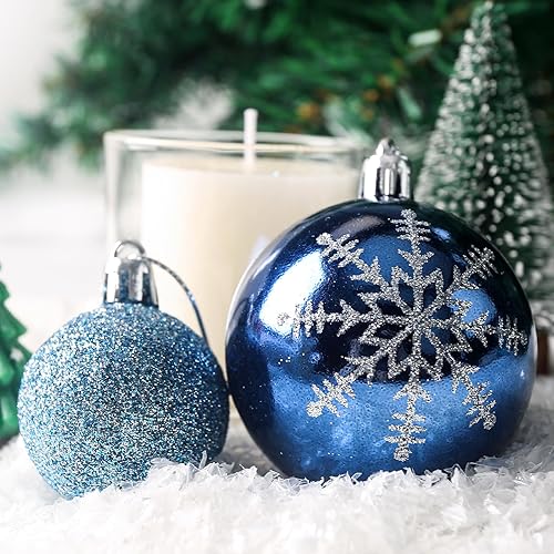 Miniatura 7 de JOHOUSE 100 adornos de bolas de Navidad, decoración de árbol de Navidad, bolas azules inastillables, copos de nieve, adornos colgantes para árbol de