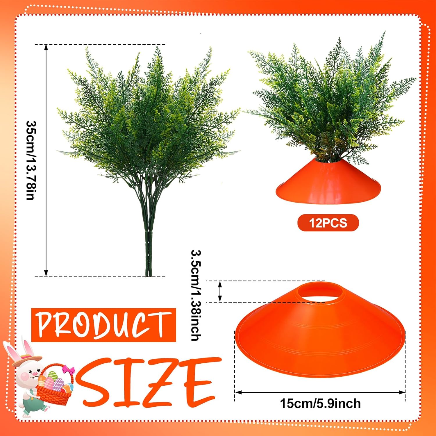 12 Set Easter Yard Carrots Decorations Sign Garden Stake Outdoor Fake Carrots Patch DIY Ferns Artificial Plants Decor Plastic Easter Yard Stake for Spring Lawn Outside(Logo Plate)